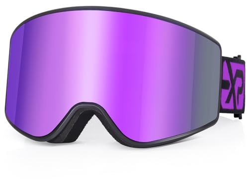 EXP VISION Parent-child Ski Goggles Set, Anti Fog Snow Goggles 100% UV Protection OTG Snowboard Glasses for Men, Women, Youth, kids (Adult Ski Goggles-Purple)