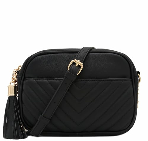 Lotus Karen Umhängetasche Damen - Schultertasche Tasche Handtasche Kette Schulterriemen Abendtasche- Gesteppte Leder Crossbody Bag (Schwarze)