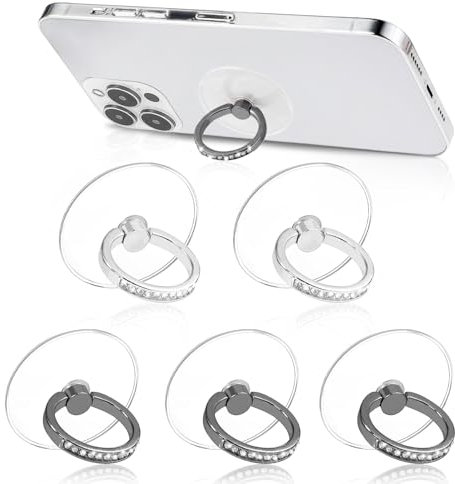 pangdapengpeng 5 Piezas Anillo Soporte para Movil Transparente, Rotación de 360° Grados, Soporte de Anillo para Teléfono para Teléfonos Móviles, Fundas de Teléfonos Móviles (Gris Oscuro + Plata)