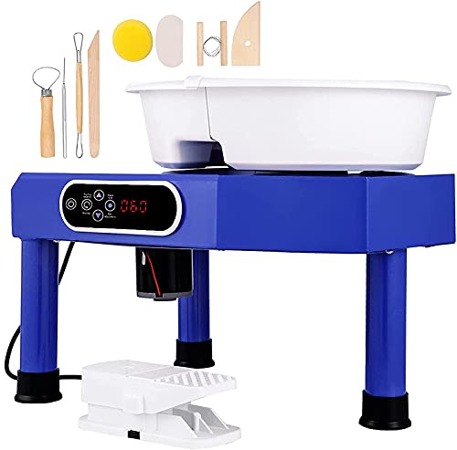 JOMRTS Electric Pottery Wheel Machine 25Cm Pottery Wheel Forming Machine 380W Electric DIY Clay Tool with Foot Pedal and Detachable Basin for Ceramic Work Art,White Silent (Blue)