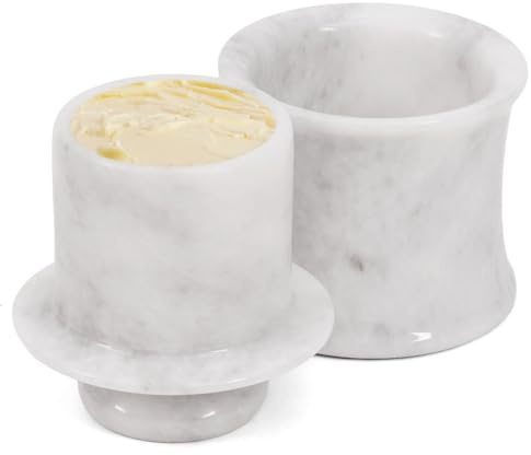Speshstones Mantequera de mármol con tapa para encimera, mantequera francesa negra de 10 cm para almacenamiento en la cocina, mantequera de piedra (White, 4Inches)