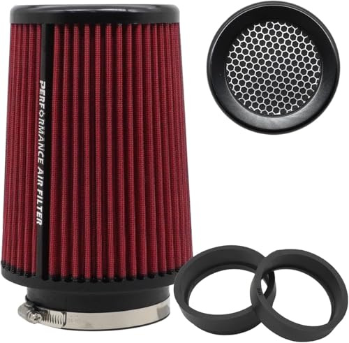 Filtro dell'aria universale a forma di cono, 76 mm, 89 mm, 101 mm, ad alte prestazioni, ingresso aria, cono, filtro dell'aria per Racing Sport, auto, 3 misure in uno (rosso)