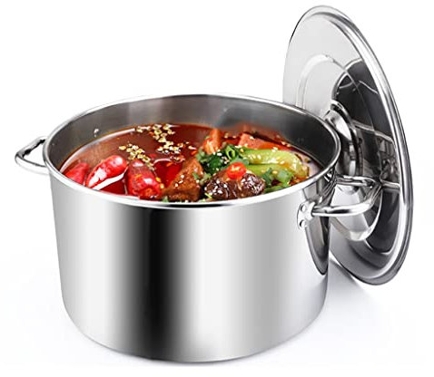 XAoSCd Stockpot with Lid Stainless Steel Thicken Composite Bottom Cooking Pot 13-30L Hot Pot Fry Pan for Fried/Boiled/Stewed,Silver-45 * 25cm(20L)