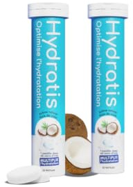 HYDRATIS - Pastilles Hydratation Electrolytes - Noix de Coco - Améliore l'Hydratation et Favorise l'Énergie - Formule Isotonique - Sport, Récupération, Bien-être - 2 tubes (40 Pastilles)