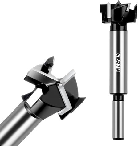 Flintronic Forstner Punta per Trapano, 25mm Punta da Trapano per Legno, Forstner Punte da Trapano Versione Aggiornata con 3 Taglienti, Gambo Rotondo per Legno, Legno duro, Pannelli di Fibra