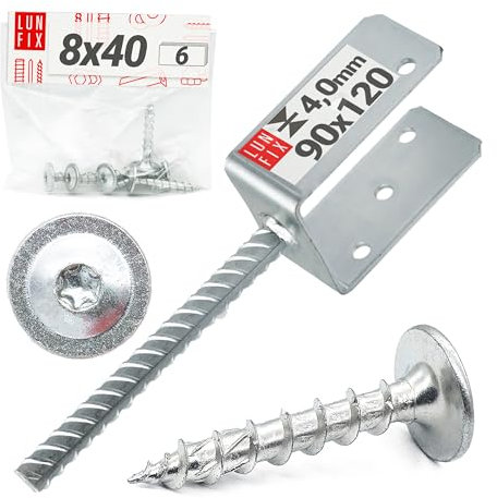 Support de poteau en U 90 x 120 mm avec ancrage en béton de 4 mm de diamètre, galvanisé à chaud, 6 vis 8 x 40 mm – Support de poteau à encastrer dans le béton, chaussure de poutre, profilé en U