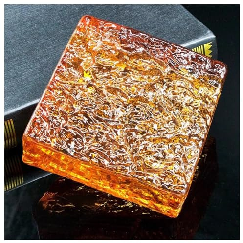 Zfmnoyev 1 Stück Quadratische Kristallsteine, Lichtdurchlässige Und Sichtschutz-Glasbausteine, Wärmedämmende Farbige Glasbausteine ​​für Bars, Hotels Und Büros(Orange,100x100x50 mm)