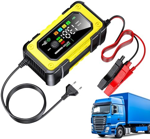 Cargador De Batería | Cargador De Batería De Coche 12V Y 7A | Herramienta De Carga con Pantalla LCD Color E Inflador para Coche Moto Furgoneta | para Vehículos Automóviles Y Embarcaciones