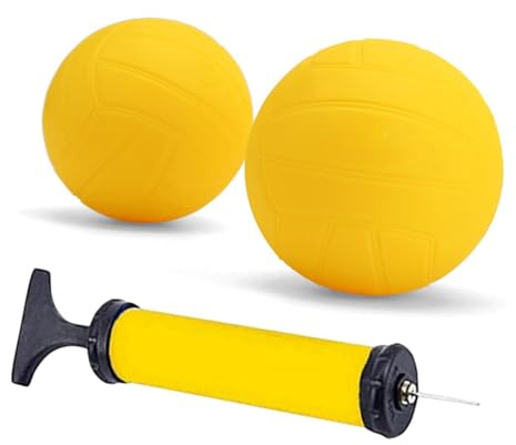 wisoolkic Roundnet Spelbollar Spikspel Ersättningsbollar Tjocka PVC Hållbara Mjuka Uppblåsbara Boll Snabb Uppblåsningspump PVC Uppblåsbara Boll Med Pump Stark Gul Mjuk, Gul, 1x 3.5 tum och 1x 5 tum