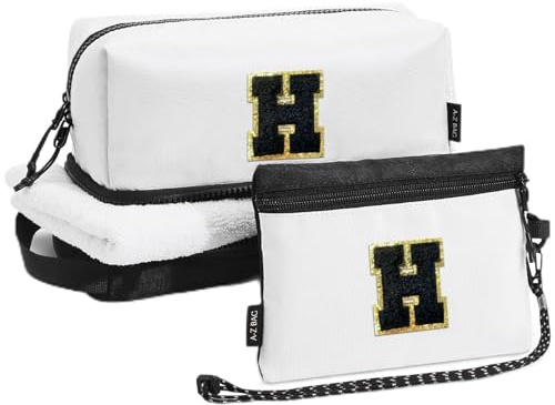 A-Z BAG Trousse de Toilette de Voyage pour Femme, Trousse de Maquillage personnalisée avec Organisateur de pinceaux de Maquillage, Support de Passeport RFID pour Homme, Noir, H