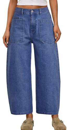 Trendy Queen Women‘s High Waisted Barrel Jeans - Vintage Wide Leg & Ankle Length Denim Pants for Casual Comfort Blue 10