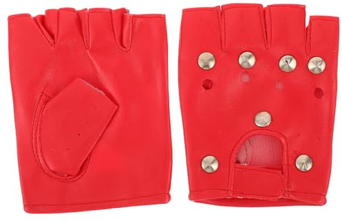 LALADEFIEE Unisex Punk Halvfingerhandskar i Rött Retro Steampunk Handskar med Nitar för Cykling och Klättring Slitstarka och Lättskötta Handskar för Utomhussporter och Fester