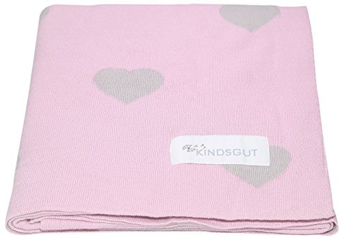 Kindsgut Kinderdecke, aus zertifizierter Baumwolle, 80 cm x 100 cm, für unterwegs im Kinderwagen oder zum kuscheln, dezente Farben, Schlichtes Design, Herzen