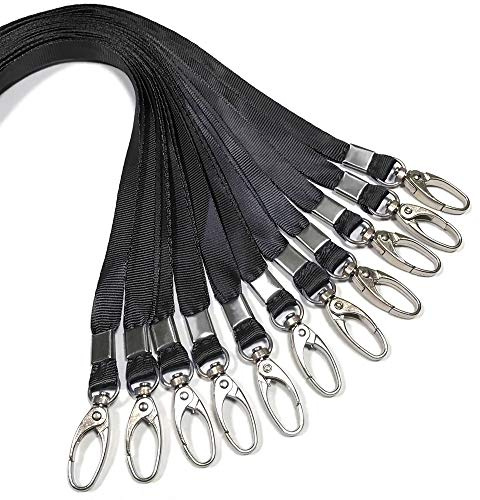 50 Pcs Lanyards Black Lanyard for Id Badges Nylon Lanyard Bulk Clip Swivel Hook for Office Id Badges Key Chains