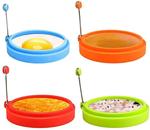 HengLiSam Anello per Uova in Silicone, 4 Pollici per Alimenti, Stampo Antiaderente per Uova Fritte, Panini per la Colazione con Pancake, Multicolore