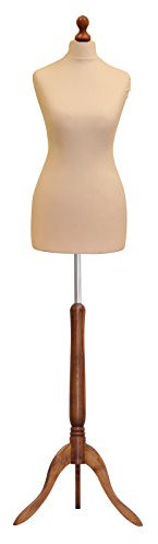 Size 10/12 Female Tailors Dummy Bust Dressmakers Fashion Mannequin Students Cream With Darkwood Stand