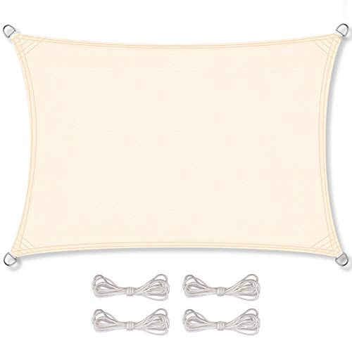 CelinaSun Sonnensegel wasserabweisend PES Rechteck 4x5m Creme weiß UPF 50+ Premium Sonnenschutz inkl Befestigungsseile