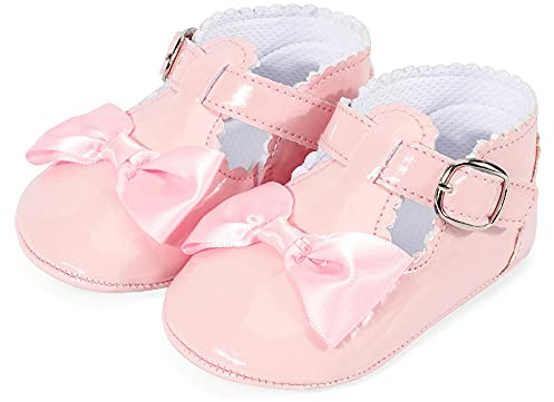 LACOFIA Zapatos Primeros Pasos de Bautizo de Princesa Antideslizantes Bowknot para Bebé Niñas Rosa 3-6 Meses