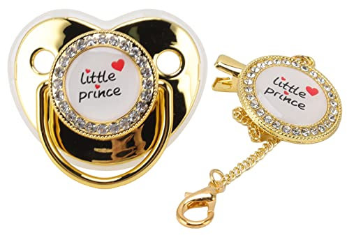 Goldener Ultraleichter Silikon-Schnuller 0-6 Monate,plplaaoo Baby-Schnuller,Weicher Bling-Baby-Schnuller,Kleiner Prinz,Strasssteine,Goldener Bling,Neugeborener Dummy-Schnuller,Babyparty(Gold)