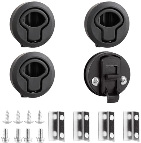 YOUNTHYE Bouton Poussoir Loquet 4 Pièces Noir, Serrure de Meuble sans Clé pour Camping-Car, Caravane, Van, Bateau, Placard, Tiroir et Porte d’Armoire, avec Vis et Joints