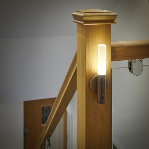 Auraglow Smart LED Sensor Wall Light – Portable – Rechargeable Night Light – Indoor Use – Magnetic Base (4 Pack, Walnut Wood)
