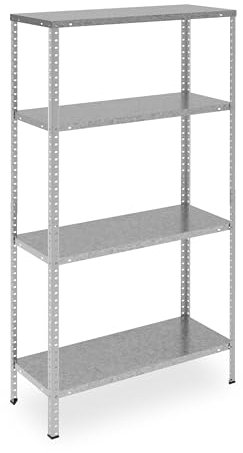 Relaxdays Metallregal verzinkt, 4 Böden, bis 160 kg, Schwerlastregal Stahl, Lagerregal Keller, HBT: 150x75x30 cm, Silber