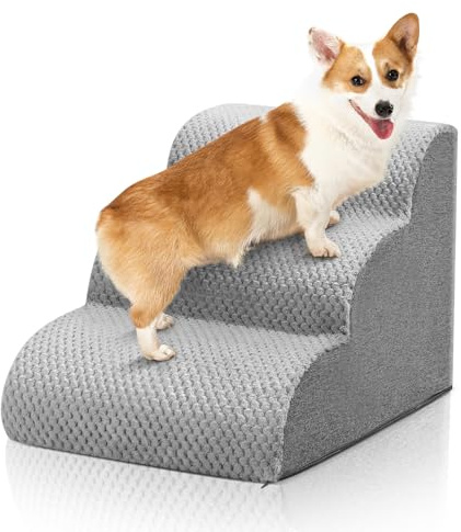 Scale per Cani, Couleeur Antiscivolo 3 Gradini in Spugna Schiuma Morbida Scaletta Gatti Scalini Divano Letto Con Copertura Lavabile E Fondo Antiscivolo, Rampa Portatile Per Cani E Gatti, 55*40*30cm