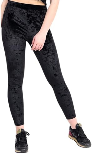 STAR FASHION Womens Crushed Velvet Fabric Leggings Ladies Velour Legging Bottoms Fancy Set Causal Party Wear Black 12-14
