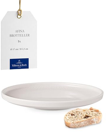 Villeroy & Boch - Assiette à pain Afina en porcelaine premium, petite assiette, Fabriquée en Allemagne, compatible lave-vaisselle et micro-ondes, empilable, blanche