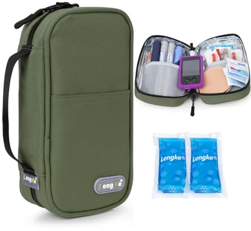 YOUSHARES Isolinpennfodral – insulinkylare, resväska, stort med 2 kylpaket, diabetesfodral, medicin, cool förvaringsväska för diabetesprodukter (militärgrön)