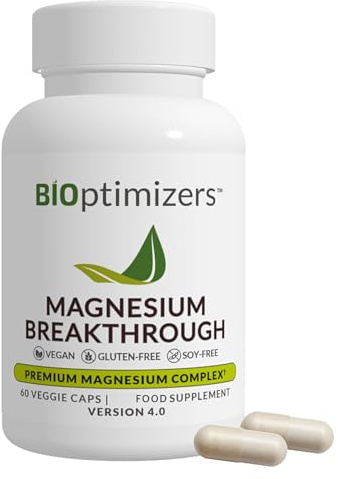 BiOptimizers Magnesium Breakthrough 4.0 Complejo 7 En 1, 60 Cápsulas Veganas - Glicinato, Malato, Taurato Y Citrato De Magnesio Altamente Concentrados - Para El Sueño Y El Control Del Estrés