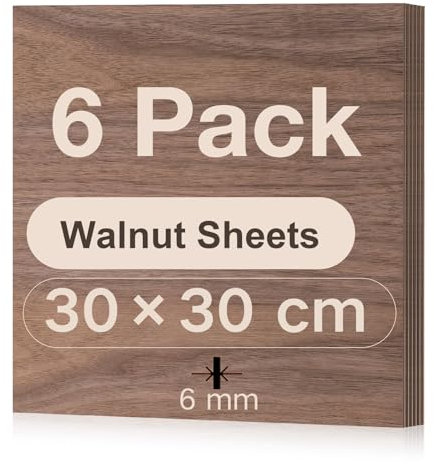 ROBOTIME Tablero Madera Contrachapada 6mm Nogal 30×30cm 6 Piezas Tablero de Madera a Medida Para Bricolaje,Pirograbado Corte por Laser CNC Router Modelado