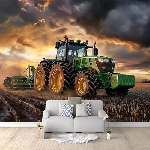 Papier Peint Intissé Tracteur Agricole Naturel Motif, Papier Peints Panoramique 350 x 256 cm Décoration, Sombre Poster Rose Personnalisé Murales