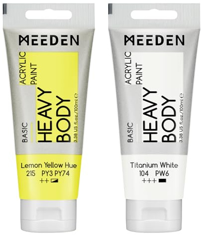MEEDEN Acrylic Paint Lemon Yellow Hue: 100ml/3.38oz x 2 with Titanium White | Heavy Body Artist Acrylic Paint Set for Canvas, Wood & Craft, Non-toxic Creamy Art Paint with Titanium White for Mixing