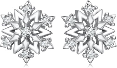 Qings Schneeflocken Ohrstecker für Frauen 925 Sterling Silber Weihnachten Winter Eis Blume Zirkonia Ohrringe Geburtstag Geschenke für Damen
