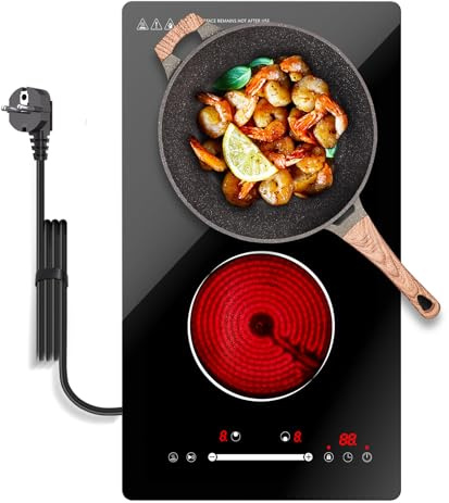 Borrallio Plaque Électrique 2 Feux – 3000W, 2 Zones (1200W & 1800W), Verrouillage Sécurité, Minuteur, Commande Tactile, Idéale Petites Cuisines & Camping-Cars, Encastrable & Pose Libre
