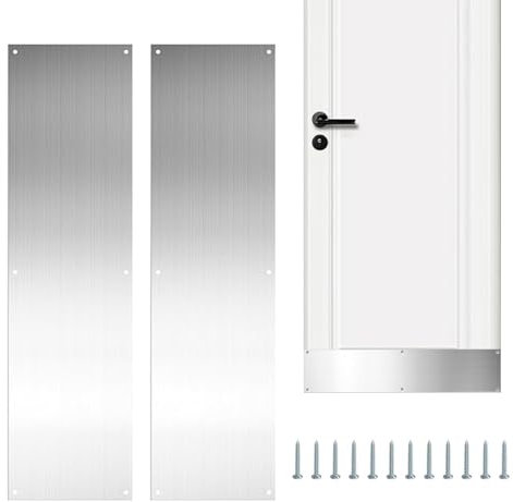 Qurygin 2 placas para puerta delantera, placas de apoyo para puertas exteriores, protección de puerta de acero inoxidable, placa de puerta de acero inoxidable con 12 tornillos, placas de apoyo para