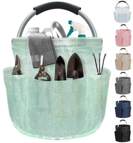 IHOMAGIC Borsa portautensili portatile da 17 litri con manico morbido, pieghevole per la pulizia con 6 tasche laterali, organizer per articoli di pulizia, in resina PVC, per campeggio, viaggi