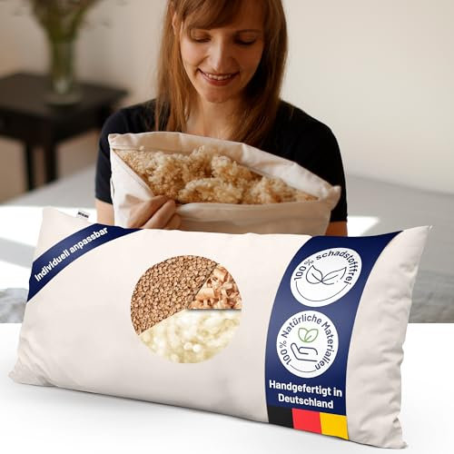 just relaxed Nackenkissen 40x60 cm mit Zirbe – Ergonomisches Kissen für erholsamen Schlaf – Formstabiles Kopfkissen aus Hirseschalen & Schurwolle – Waschbare Kissenhülle, Made in Germany