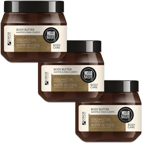 P-Beauty Naturkosmetik Body smör med ekologisk kokosolja – kroppssmör för mycket torr hud med mandelolja och pantenol – vegansk närande kräm utan parabener och silikoner – kroppskräm (3 x 250 ml)