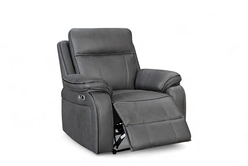 Lovesofas Grey Faux Leather Power Recliner Chair – Extra Wide Electric Reclining Armchair with Position Lock, Large Recliner Armchair for Living Room, Gaming & Home Cinema Chairs