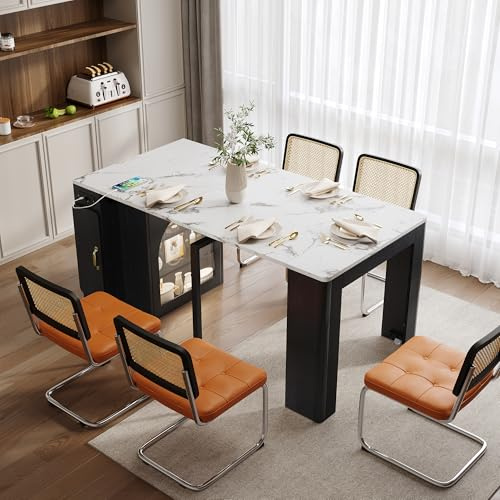 Generiskt utdragbart matbord med hjul – flexibelt multifunktionellt bord med USB/typ C och LED-belysning för kök, matsal eller bar (svart)