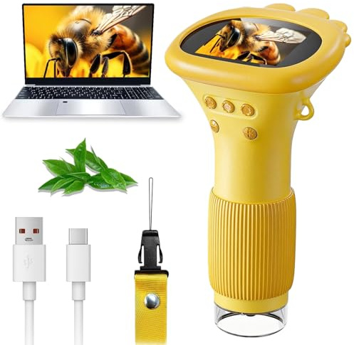 Microscope Enfants, Microscope de Poche Portable avec Écran IPS 2,0 Pouces | Loupe Enfant Rechargeable, Grossissement 1000x (Jaune)