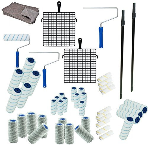 Maler Set Farbroller Farbrolle Malerwalze Teleskopstange Abstreifgitter 49 tlg. + 12 Paar Arbeitshandschuhe GRATIS