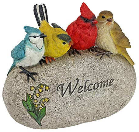Design Toscano Statue de Jardin en Pierre de Bienvenue Motif Oiseaux : Moyenne.