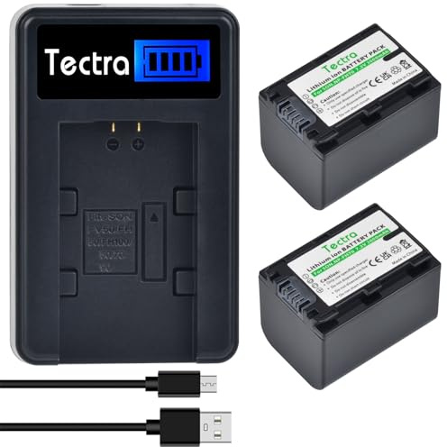 Tectra 2-Pack NP-FH70 Battery and LCD USB Charger for Sony NP-FH30, NP-FH50, NP-FH60, NP-FH90 NP-FH100 and Sony HandyCam DCR-DVD650, DCR-HC20, SX40, SX60, HDR-CX100, TG5, CX500