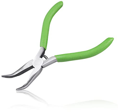 LEONTOOL Gebogene Spitzzange für Schmuckherstellung, 12,7 cm gebogene Kette, Spitzenzange, gezackte Backen, Schmuckherstellung, Zubehör, Mini-Zange zum Greifen kleiner Komponenten