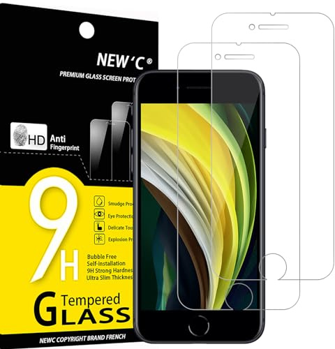 NEW'C Lot de 2, Verre Trempé pour iPhone SE 3/2 (modèle 2022/2020) 4,7 Pouces, Film Protection écran -sans Bulles d'air -Ultra Résistant (0,33mm HD Ultra Transparent) Dureté 9H Glass