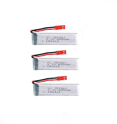 YUNIQUE GREEN-CLEAN-POWER - Set von 3 LiPo-Batterien 3.7V 600mAh für RC-Drohnen | Kompatibel mit UDI U817, WLtoys V959, V222 und Anderen Modellen | Optimierte Flugleistung| mm 65X17X8 - gr 17,5