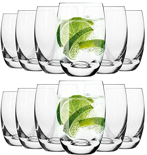 KIAPPO Gläser Set 360 ml - 12 Stück Gläsern - Elite Wassergläser - für Wasser und Kaltgetränke - Anlaufschutz Kristallglas Fassform - Spülmaschinenfest